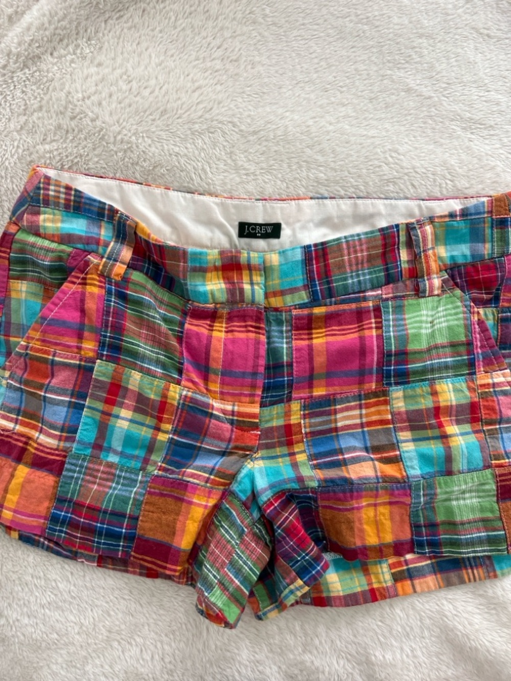J.Crew City Fit Patchwork Madras Plaid Shorts Low Rise Size 6 Preppy Y2K - Picture 3 of 8